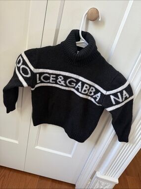 Dolce & Gabbana Black & White Logo Turtleneck Sweater